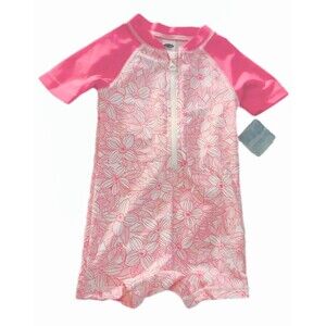 NWT Old Navy Pink Swimsuit Sunsuit Surf Style One Piece Swimwear sz 6-12M Girls